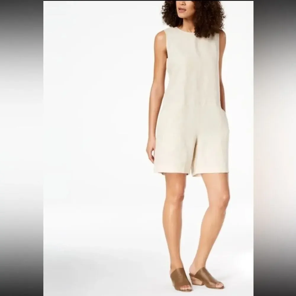 Eileen Fisher Organic Linen Relaxed Romper/Jumpsuit Women’s s Size Large - Picture 2 of 13